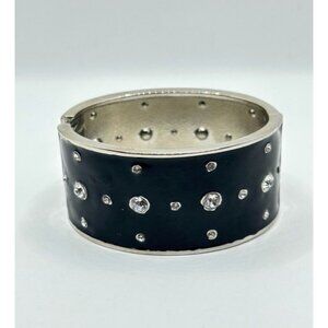 Women's Enamel & Rhinestone Hinge Bracelet in Black / Silver